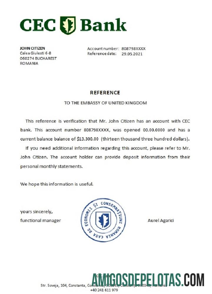 Referência do Banco CEC da Romênia amostra